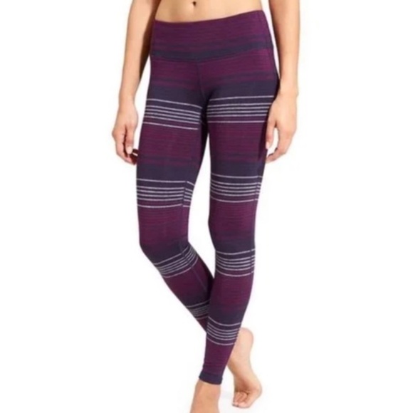 Athleta purple horizontal stripe athletic leggings ankle length~Medium Tall - Picture 1 of 5